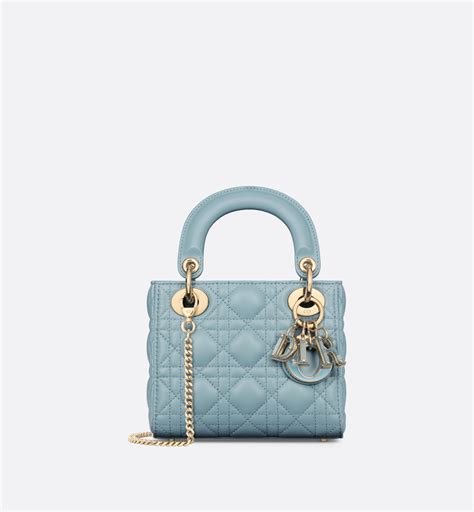 Kleine Lady Dior Tasche Cannage Samt in Blau 